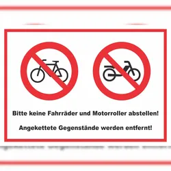 HB-Druck Keine Fahrräder oder Motorroller abstellen werden entfernt Schild A1 (594x841mm)