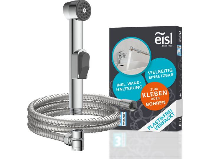 Brausegarnitur EISL, silber (chrom), H:18cm, ABS-Kunststoff, Brausegarnituren, Brausegarnitur, Kunststoff-Brauseschlauch mit Handbrausehalter