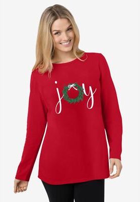 Plus Size Women's Holiday Graphic Tee by Woman Within in Classic Red Joy (Size 1X) Shirt