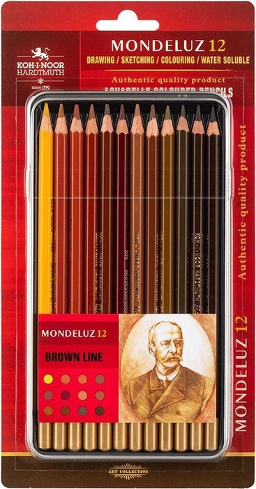 KOH-I-NOOR Mondeluz 3722/12 Kunst-Buntstifte, Serie braun, in einer Blechdose 12 Stück