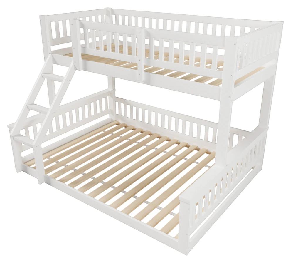 Kinder-Etagenbett - Etagenbett mit Leiter - Rausfallschutz - Kiefernholz - 90 x 200 cm + 140 x 200 cm - Weiß - Ohne Matratze