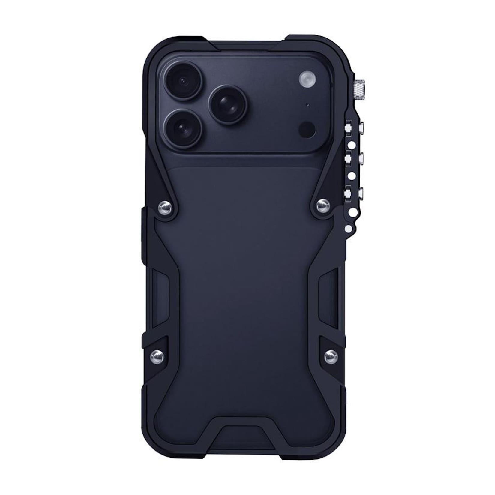 Metall Hülle für Apple iPhone 17 Pro mit Hollow Frame Design & Karabiner Schwarz