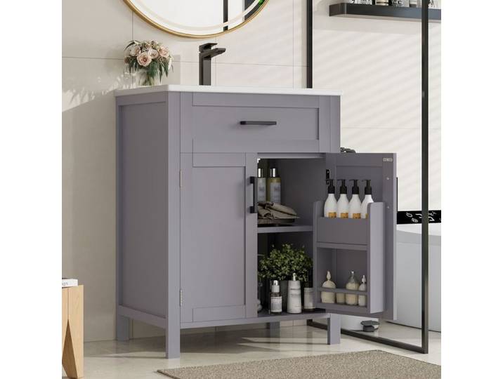 Meuble Sous Vasque Meuble salle de bain 60x46x84.8cm vasque céramique double porte Gris
