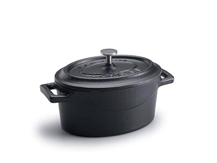 Pentole Agnelli Slowcook Kasserolle oval mit 2 Griffen, aus Gusseisen 4.8 litri Mattschwarz