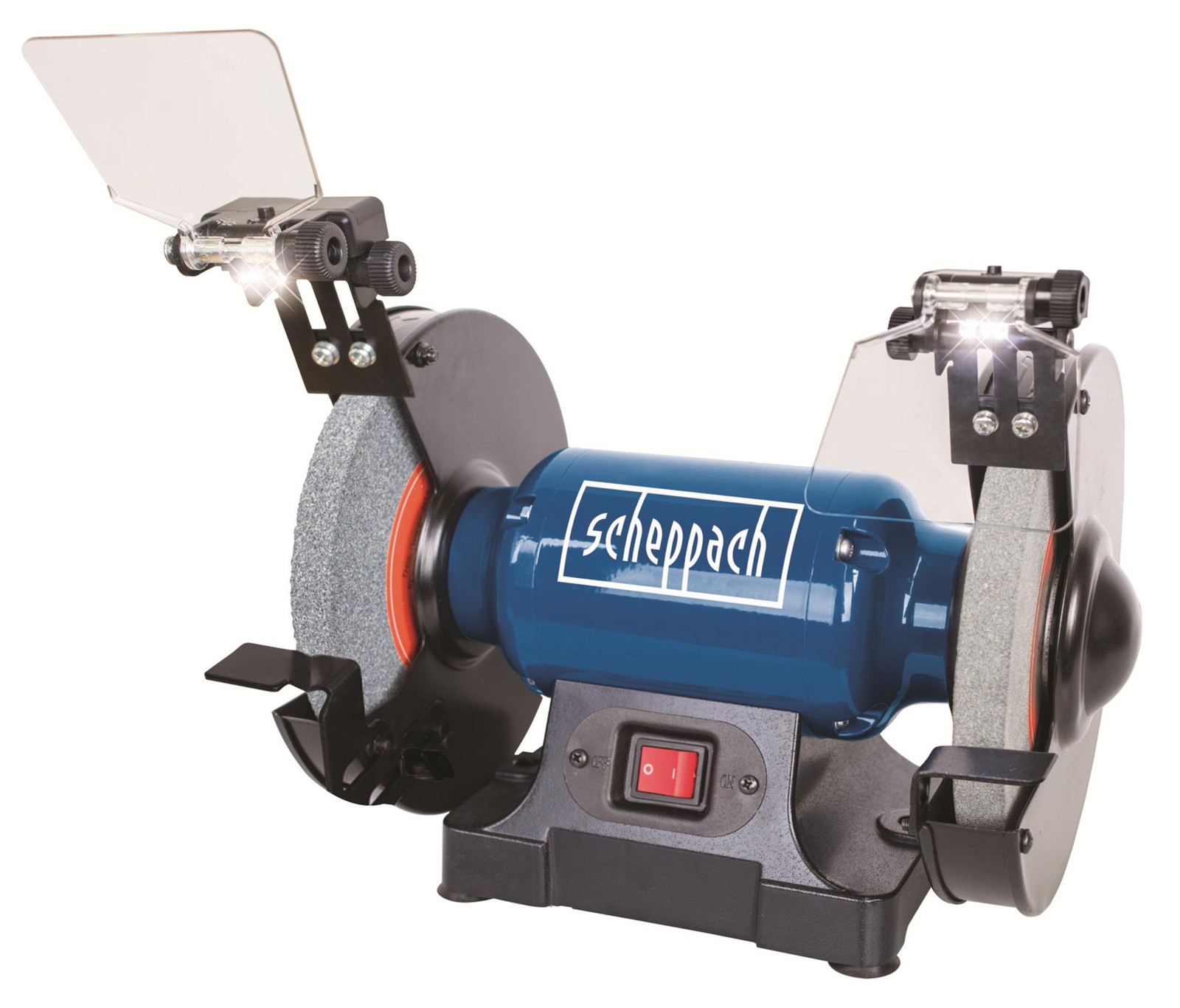 Scheppach SM200L Dubbele schuurmachine met 500W vermogen en LED-werkverlichting, Grijs
