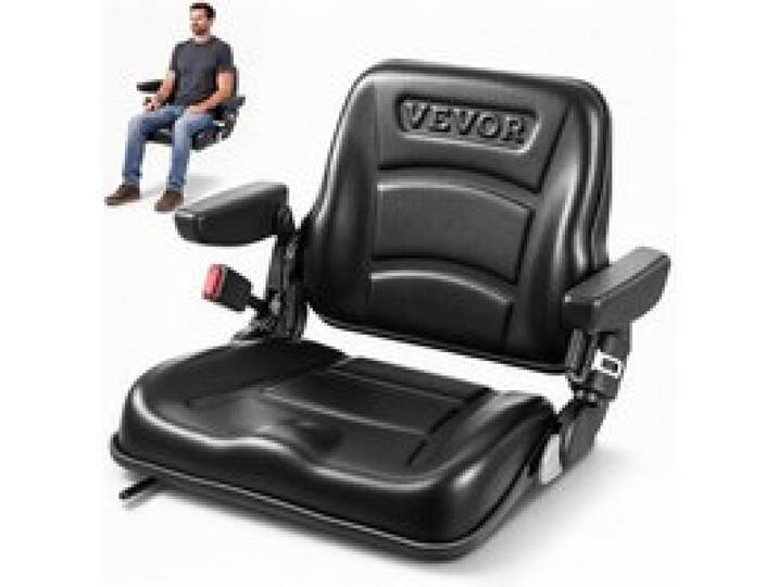 VEVOR Siège de Chariot Élévateur Universel Siège de Tracteur Rabattable Dossier à Angle Réglable Micro-interrupteur Ceinture de Sécurité Accoudoirs Fente Étendue 160-340 mm pour Chargeur Excavateur
