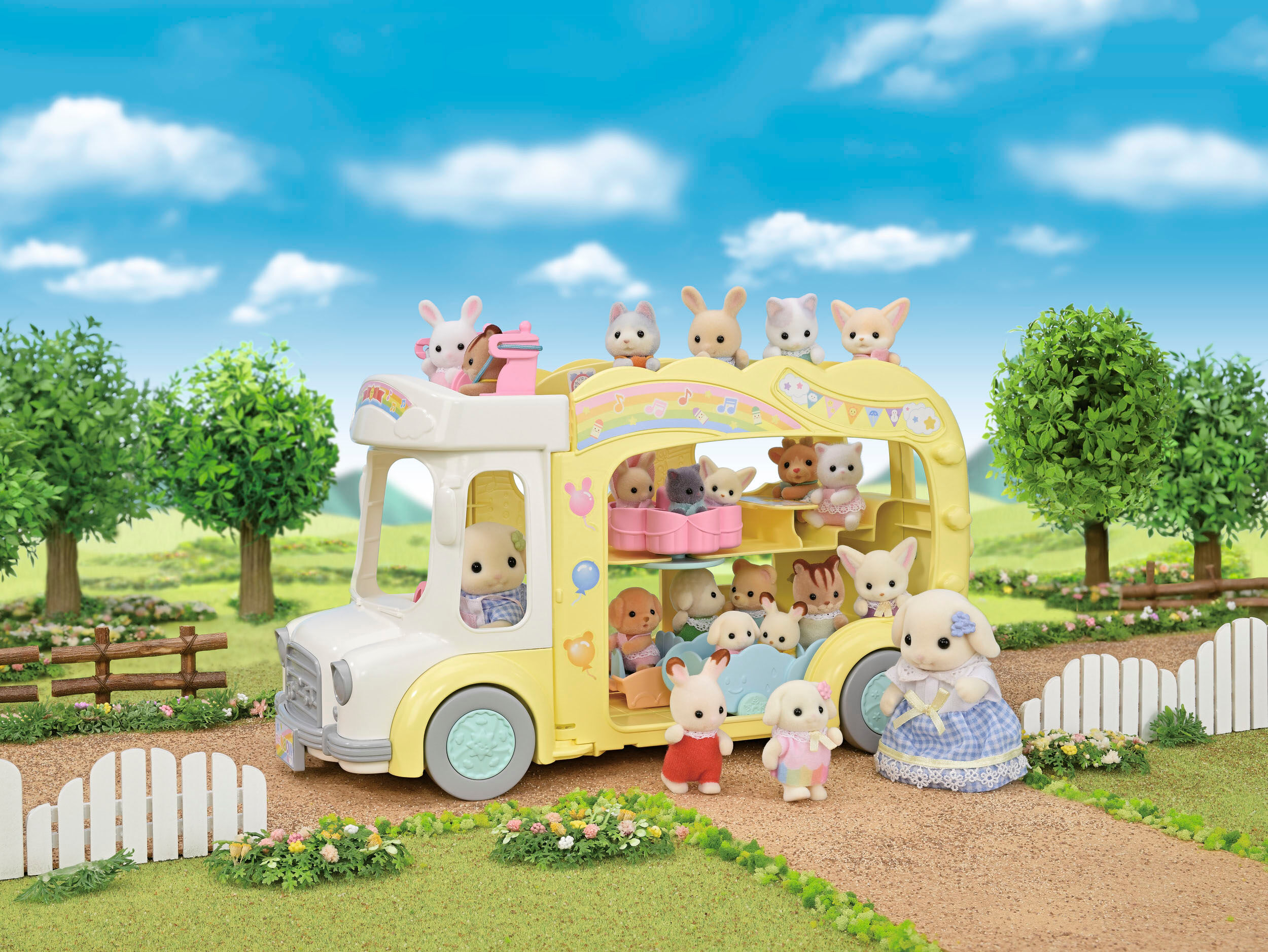 Spielzeug-Bus SYLVANIAN FAMILIES "Erlebniskindergarten Bus Regenbogen (5744)", bunt, Spielzeugfahrzeuge, Kinder, Kunststoff, Spielzeug-Bus