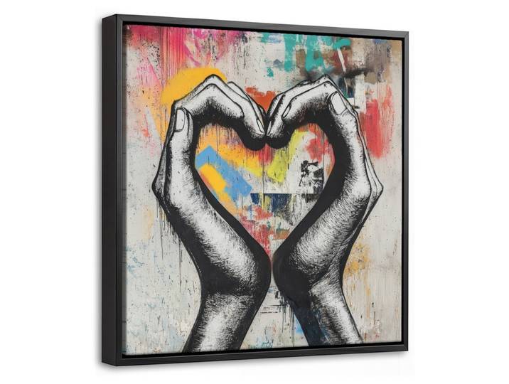 LEINWAND Bilder mit Rahmen - Hände - Herz - Straßenkunst - Graffiti - 20x20