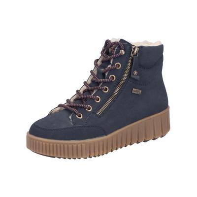 Schnürstiefelette RIEKER "Rieker Stiefelette Lederimitat", Damen, Gr. 37, blau (pazifik), Lederimitat, Schuhe Schnürstiefelette