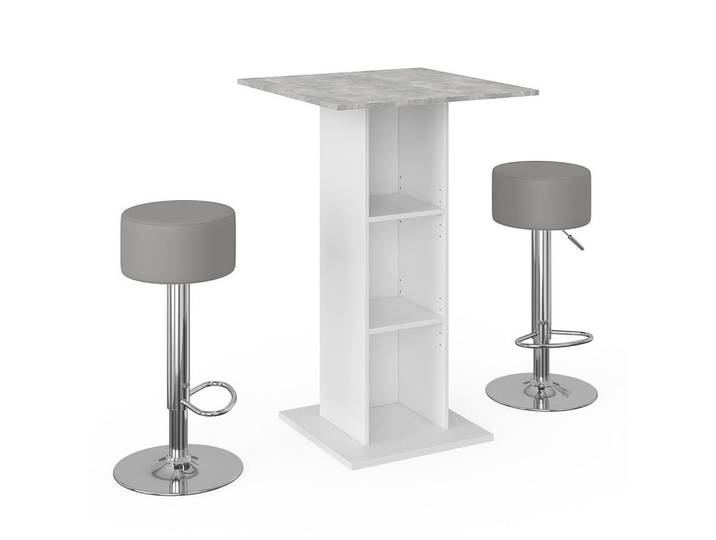 Vicco Bartisch-Set Rodeo Beton 70 x 70 cm mit 2 Barhockern, Grau, Holzwerkstoff, 3 Fächer, Rechteckig,Quadratisch, 70x109x70 cm, Esszimmer, Barmöbel, Barschränke &Theken