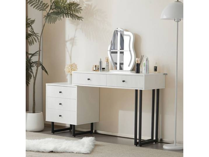 Coiffeuse avec miroir et éclairage Coiffeuse ensemble plateau extensible style moderne Blanc - sans tabouret