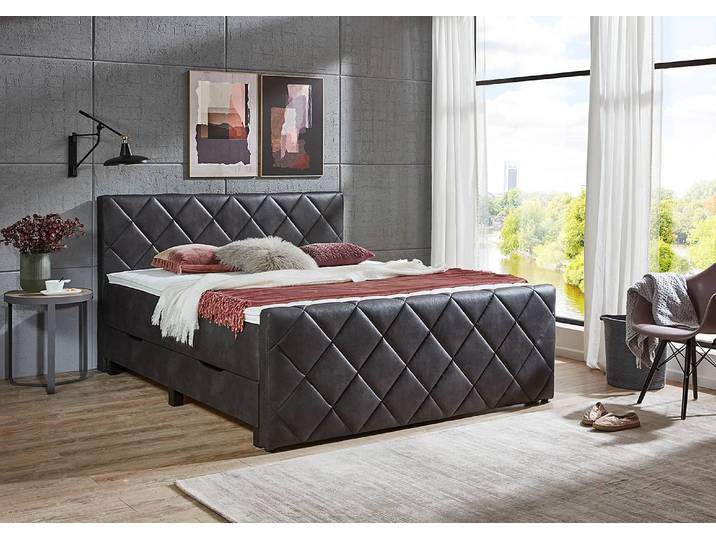 Boxspringbett Inyo 180 x 200cm Bezug: Kunstleder Füße: Kunststoff Grau