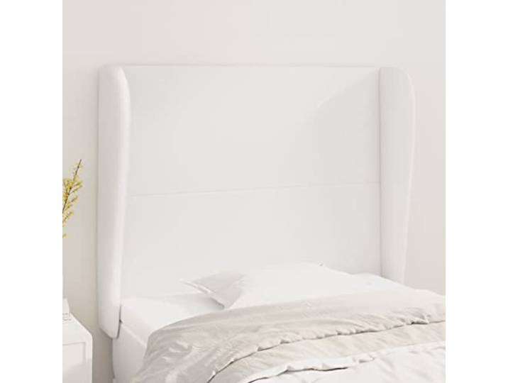 KTHLBRH Kopfteil aus weißem Kunstleder, klassisch, elegantes Design, für Bettrahmen 103 x 23 x 118/128 cm, höhenverstellbar, mit Beinen aus Lärchenholz, robust und stabil
