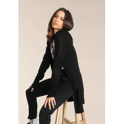 Strickjacke TAMARIS "aus weicher Viskosemischung", Damen, Gr. 32/34, schwarz, Strick, Obermaterial: 70% Viskose, 30% Polyamid, unifarben, figurumspielend ca. Mitte Oberschenkel, Strickbündchen, Strickjacken Strickjacke, mit Kapuze, aus angenehmer Viskosemischung