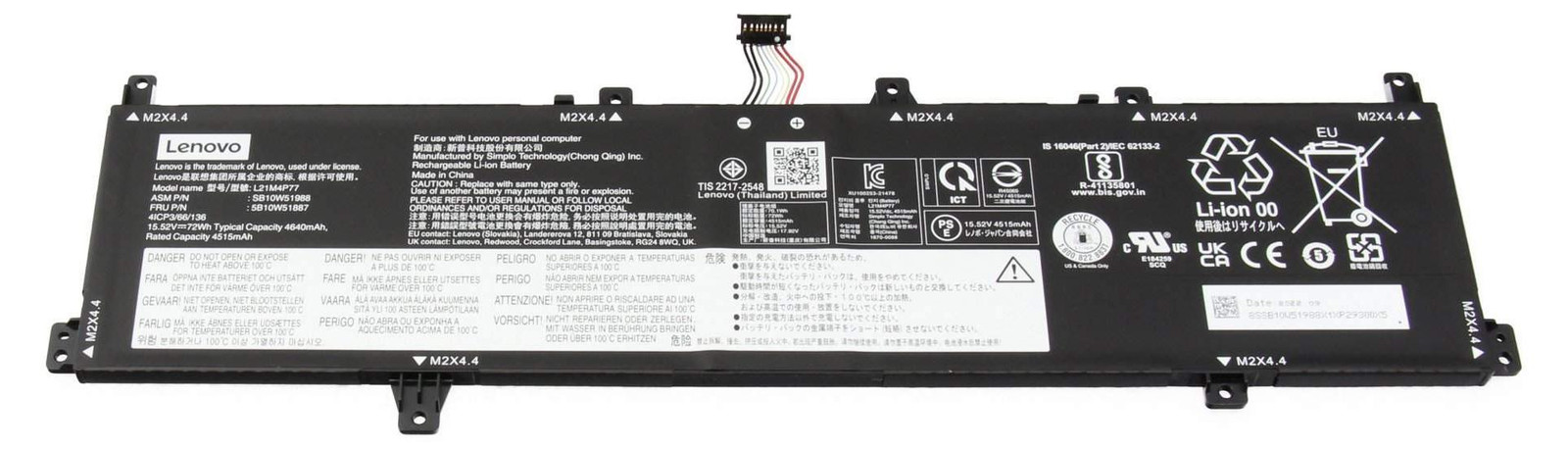 Lenovo Interne batterij 72Wh Li-ion voor Lenovo laptops 5B10W51887
