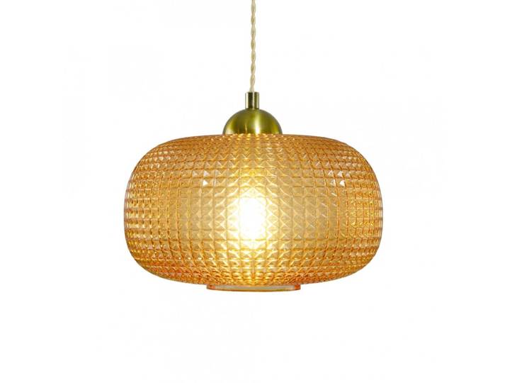 Suspension en verre gaufré et métal, cordon textile
