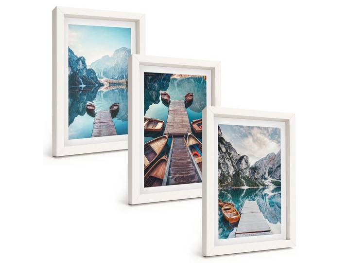 Tulup Bilder SET 3er Set - 20x30 cm Weißer Rahmen - Seebrücken, Boote, Frieden, Kunststoff, Rechteckig, 20x30 cm, gerahmt, Bilder & Rahmen, Bilder