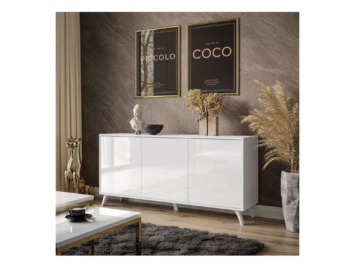 ALLHOUSE24 Kommode MANDY Dreitürige Kommode in Hochglanz Sideboard Kaschmir Weiß (1x Kommode), Breite: 154 cm