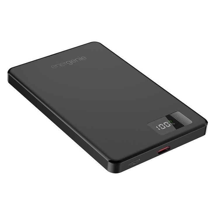 Gembird Powerbank z ładowaniem beprzewodowym15W z wyświetlaczem LCD 5000mAh czarny (5000 mAh, 15 W) (GEMBIRD)