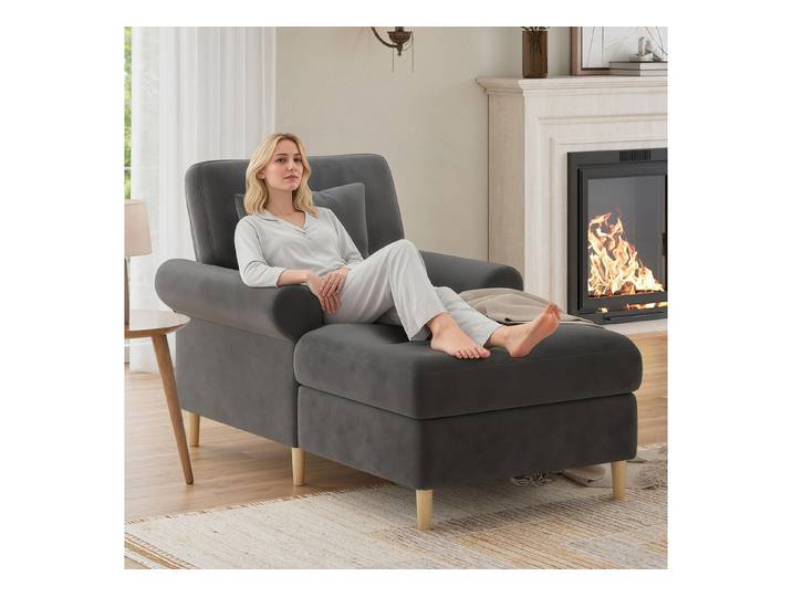 i@home Relaxsessel Gepolsterter Relaxsessel (Relaxsessel mit Hocker), Samt Gepolsterter Relaxsessel, extra groß, bequemer Lesesessel