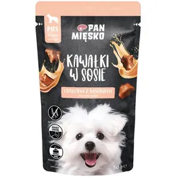PAN MIĘSKO Stückchen in Soße – Kalbfleisch mit Kaninchen, 150g für Hunde