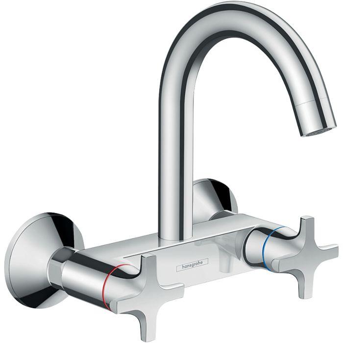 hansgrohe Logis 2-Griff-Spültischmischer 71284000 Wandmontage, Highspout Auslauf, 1jet, chrom