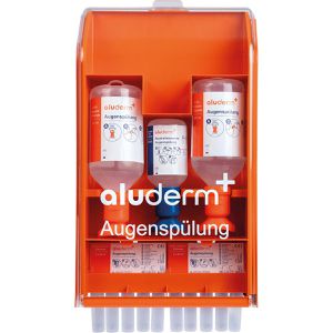 Söhngen Augenspülung aluderm+ Basic, NaCl & pH-neutral, Augenspülstation, Wandbox, 10 Einwegampullen, 200ml & 1000ml