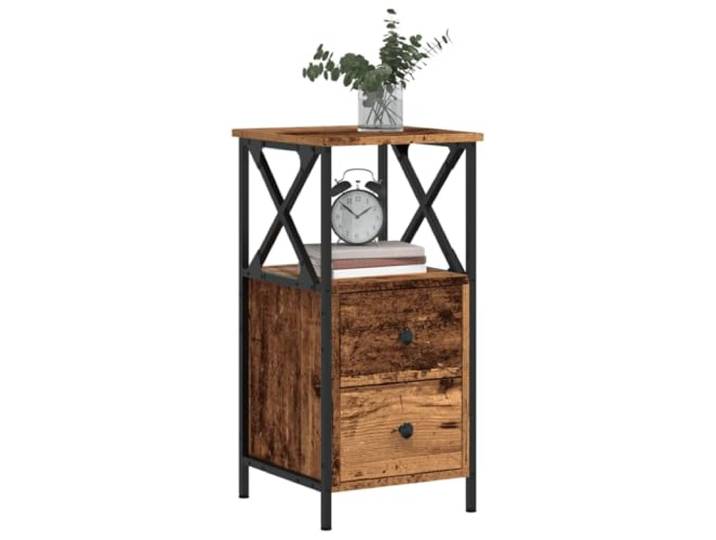 HEFZGDB Nachttisch Altholz-Optik 34x35,5x70 cm Holzwerkstoff mit 2 Schubladen und Metallbeinen, Stauraum für Bücher und Fernbedienungen, stabile Platte für Dekoration, langlebiges