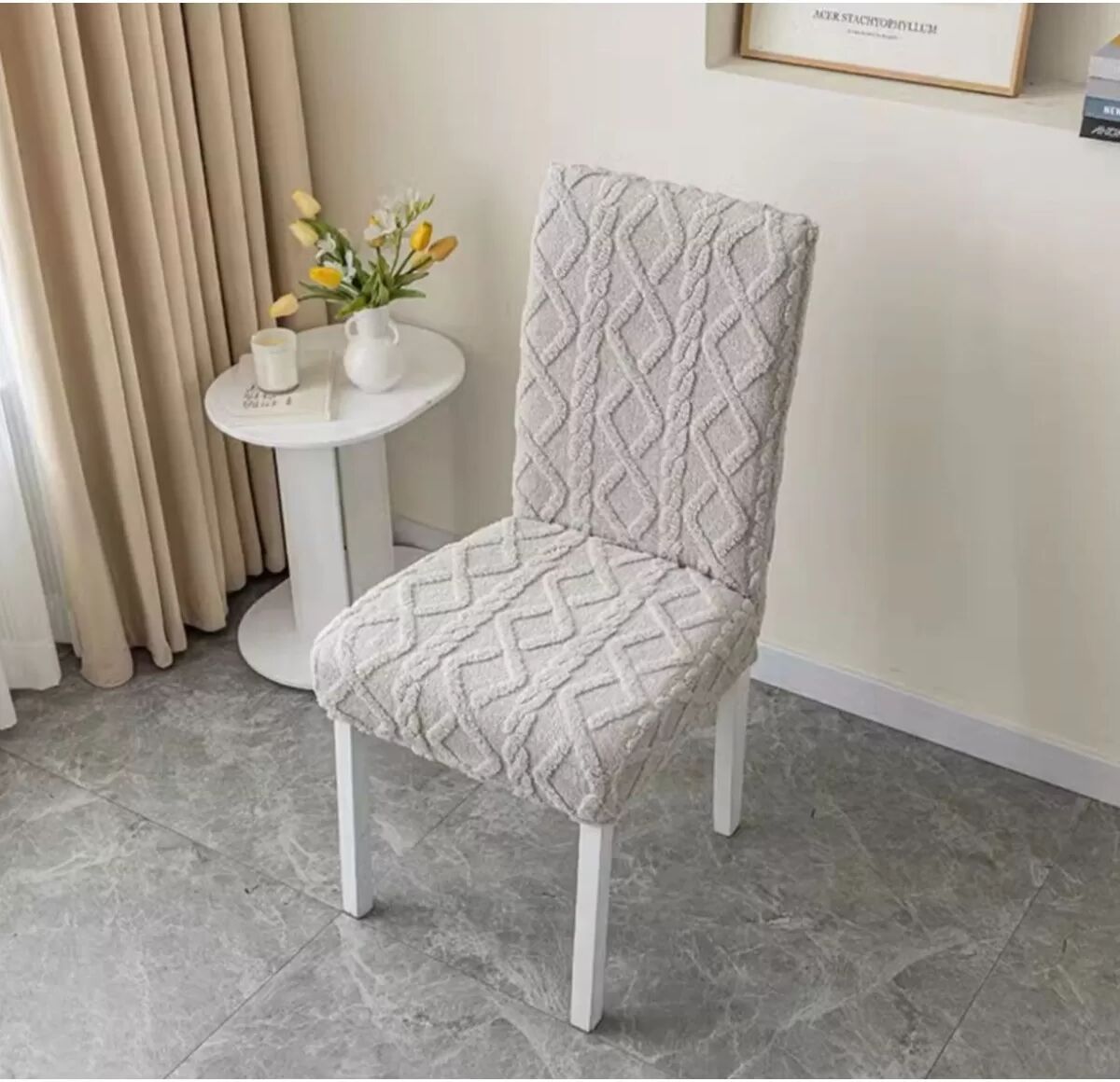 INF Housse de Chaise en Peluche Épaissie - Housse Extensible Intégrale pour Chaise de Salle à Manger Gris