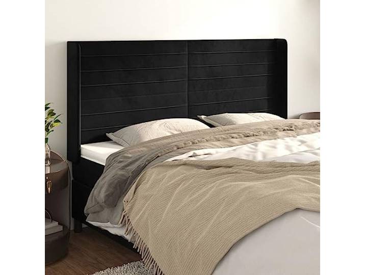 RJPLMFV Kopfteil mit Ohren, Schwarz, 183 cm, Velours Höhenverstellbar, robuste Holzbeine, Rückenstütze, für Doppelbetten