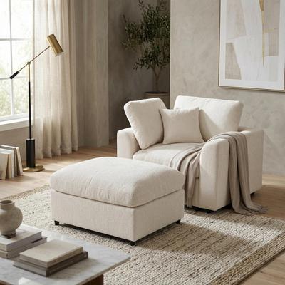 Loedds 44.1-Inch Chenille Accent Chair with Ottoman & Pillows & Deep Seats