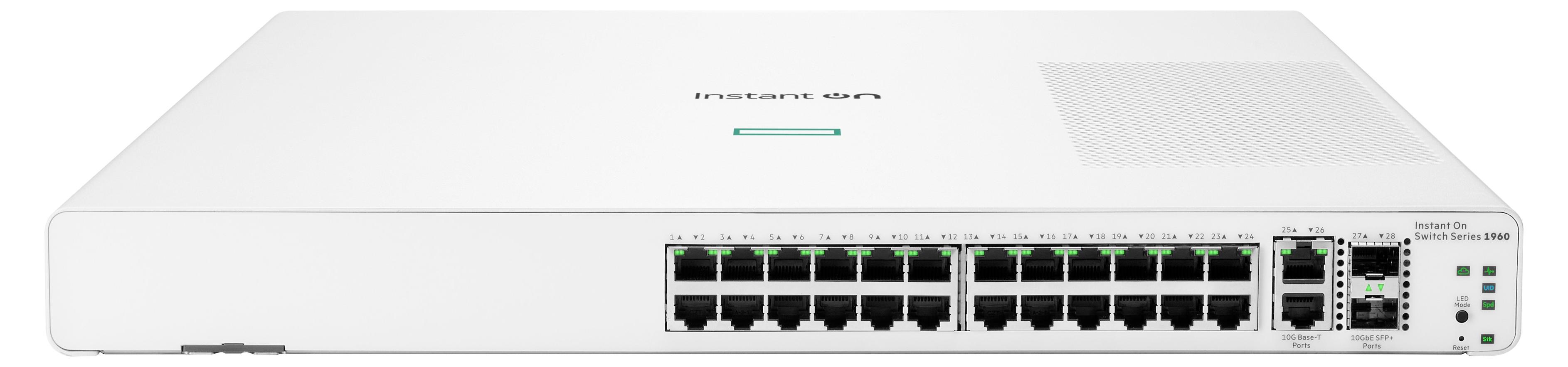 HPE Aruba Networking Networking Instant On Switch 24p Gigabit 2p 10GBT 2p SFP+ 1960, Managed, L2+, Gigabit Ethernet (10/100/1000), Vollduplex, Rack-Einbau, 1U