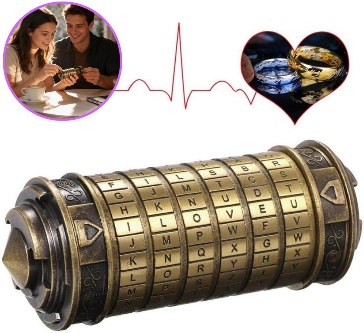 Da Vinci Code Mini-Cryptex Metalen Cilinderslot voor Valentijnsdag of Kerstmis