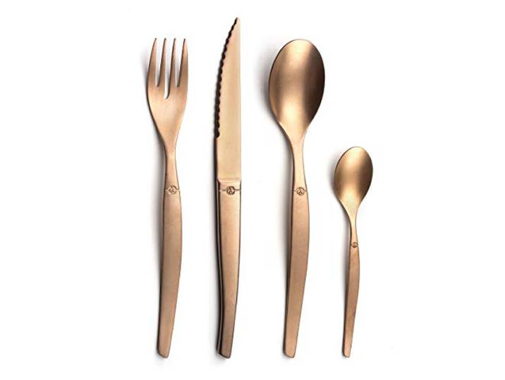 LOU LAGUIOLE Jet Ménagère 16 couverts Inox Pour 4 personnes\, PVD Cuivre Ménagère 16 couverts pour 4 personnes\, Acier inox 18/0\, Finition PVD mat Cuivre\, Lavage à la main conseillé