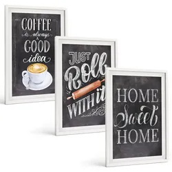BILDER SET 3er Set - 40x60 cm Weißer Rahmen - Kaffeeroller, heimelige Wärme