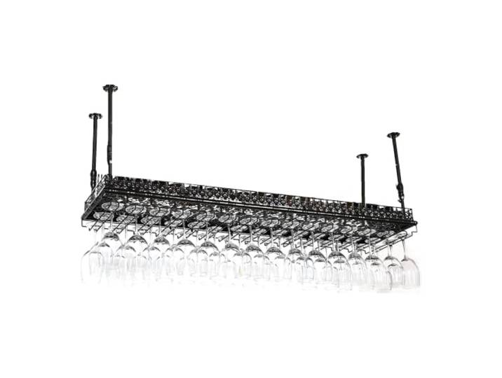 Barregal aus Eisen für Flaschen und Kopfüber-Gläser zum Abhängen,100cmx35cm Holt Flaschen und Gläser von der Theke, 10 cm hohes Geländer an der Ablage, Deckenplatten werden verschraubt