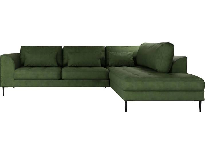 Ecksofa, Samtvelours, Grün (Rain Forest) 264×203 cm, Schlaffunktion & Bettkasten, Modern, TRENDMANUFAKTUR