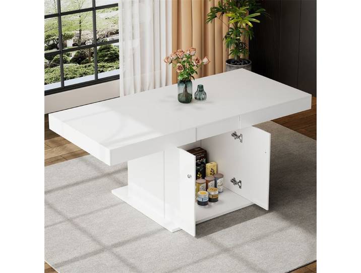 Table Carrée Extensible Table a Manger Extensible Blanc Multifonction avec Rallonge Automatique Espace de Rangement 180×80×76cm