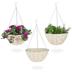 Relaxdays Geflochtene Blumenampel im 3er Set Beige