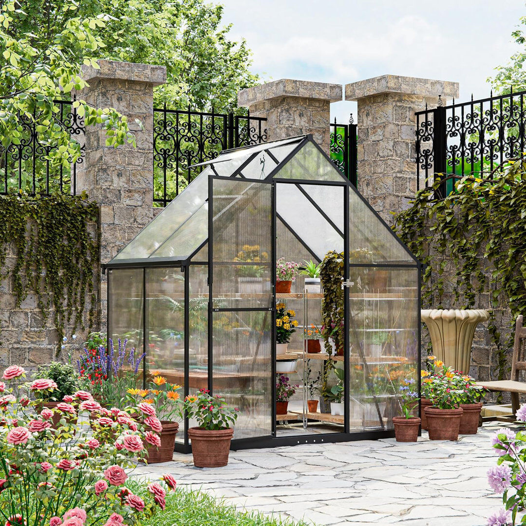 HaxvinUK Polycarbonate Greenhouse, Large Walk-in Garden Greenhouse with Lockable Door Clear 6.4' H x 4' W x 6' D