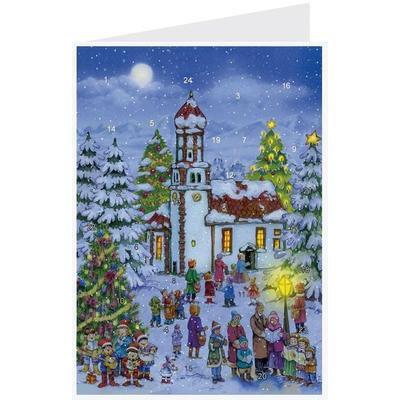 Postkarten-Adventskalender 'Heilig Abend an der Kirche'