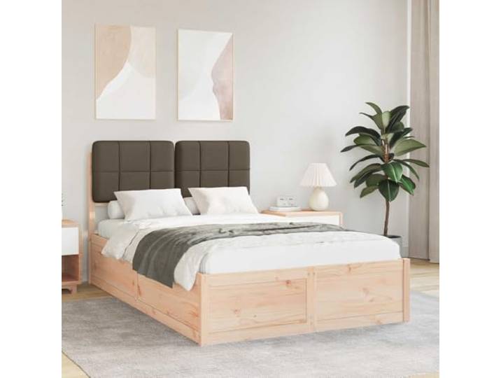 RJPLMFV Bettgestell, Kiefernholz, massiv, mit gepolstertem Kopfteil, Taupe, 120 x 190 cm