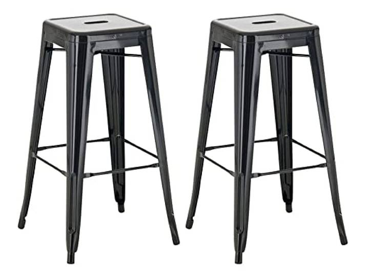 TPFLiving Barhocker Joy 2er Set mit angenehmer Fußstütze - Gestell Metall Schwarz - Sitzfläche: Metall Schwarz