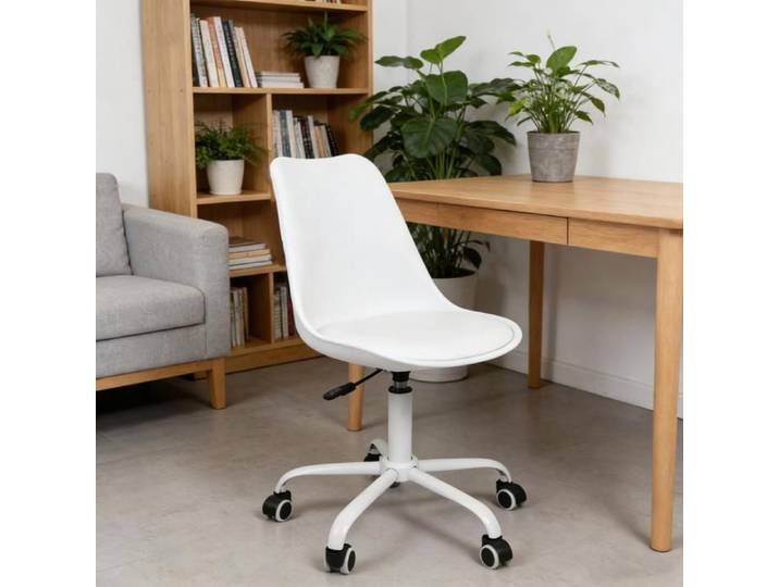 OHMG-Chaise De Bureau-Siège Pivotant-Hauteur Réglable-Sièges Respirants-Coussin De Siège En Pu-Facile À Nettoyer-Blanc
