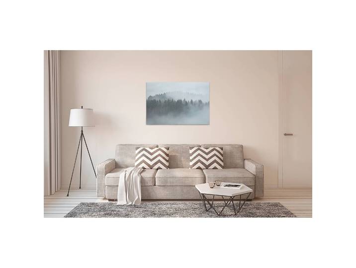 Impression sur toile Misty Forest Polyester PVC / Épicéa Gris 90 x 60cm