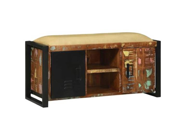 GHVBNMF Sitzbank mit Stauraum 100x35x50cm Altholz Banktruhe Mehrfarbig Industrieller Beistellschrank für Flur und Wohnzimmer bietet blickdichte Fächer hinter Türen für Kissen oder Bücher.