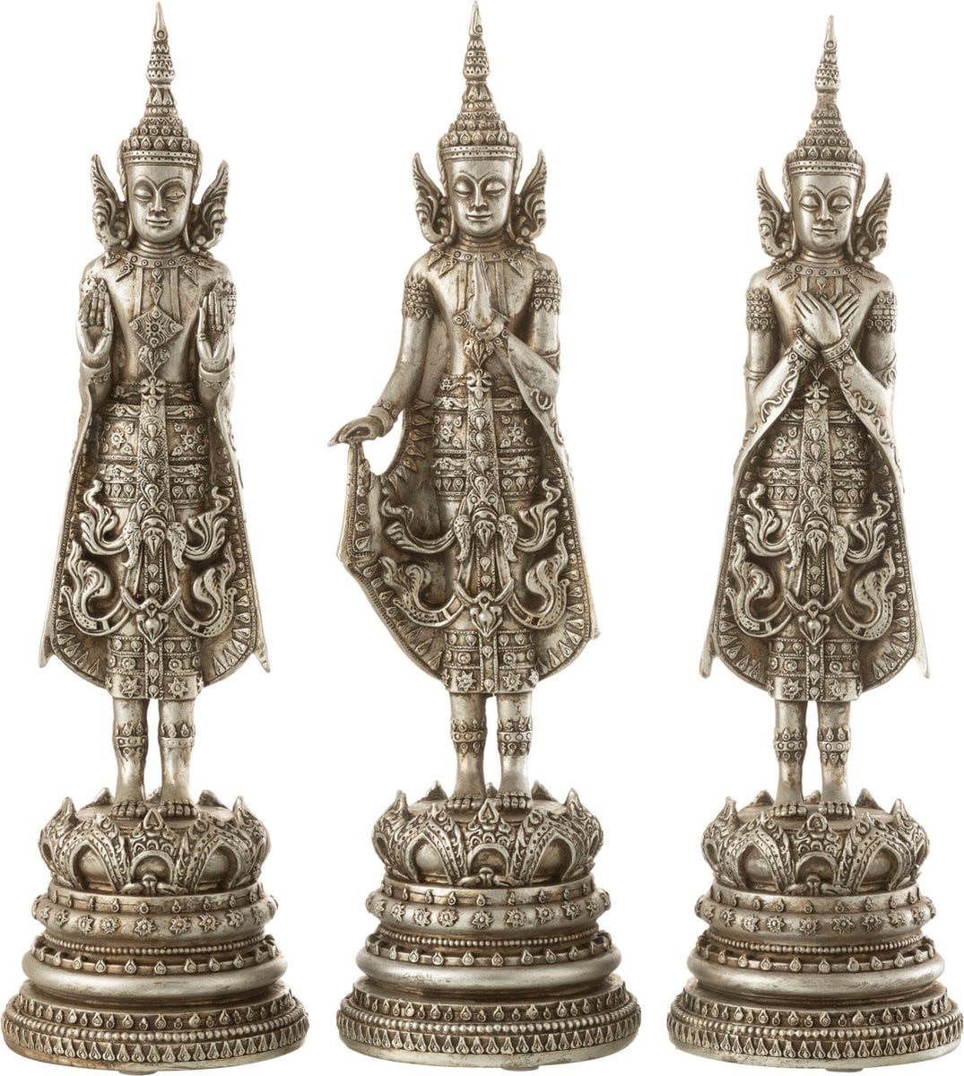 J-Line Set van 3 Staande Boeddha Figuren - Zilver - Polyresin