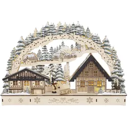 HGD, Weihnachtsbeleuchtung, Holz-Glas-Design LED-Lichterbogen Waldhaus - detailreiche Winterlandschaft