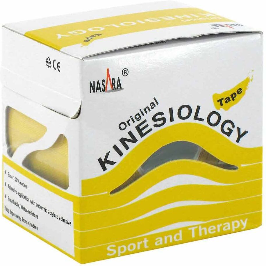 Nasara Kinesio Tape 5 cmx5 m gelb inkl.Spenderbox 1stk
