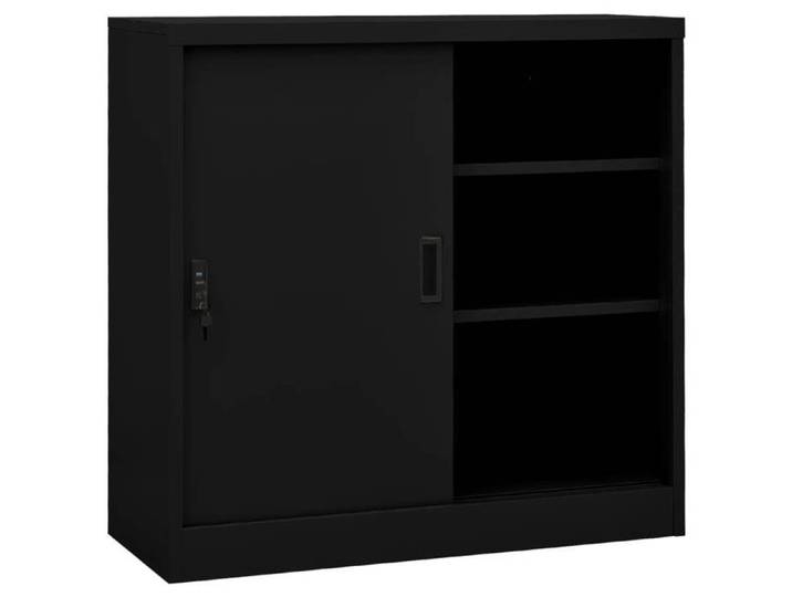 Armoire de bureau avec porte coulissante - JILL - Noir - 90x40x90 cm - Acier - 2 étagères réglables - Capacité 60 kg